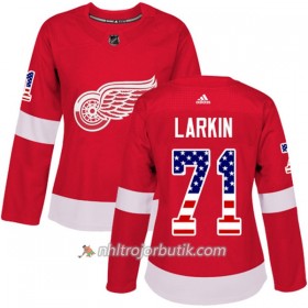 Dame Ishockey Detroit Red Wings Tröja Dylan Larkin 71 Adidas 2017-2018 Röd USA Flag Fashion Authentic